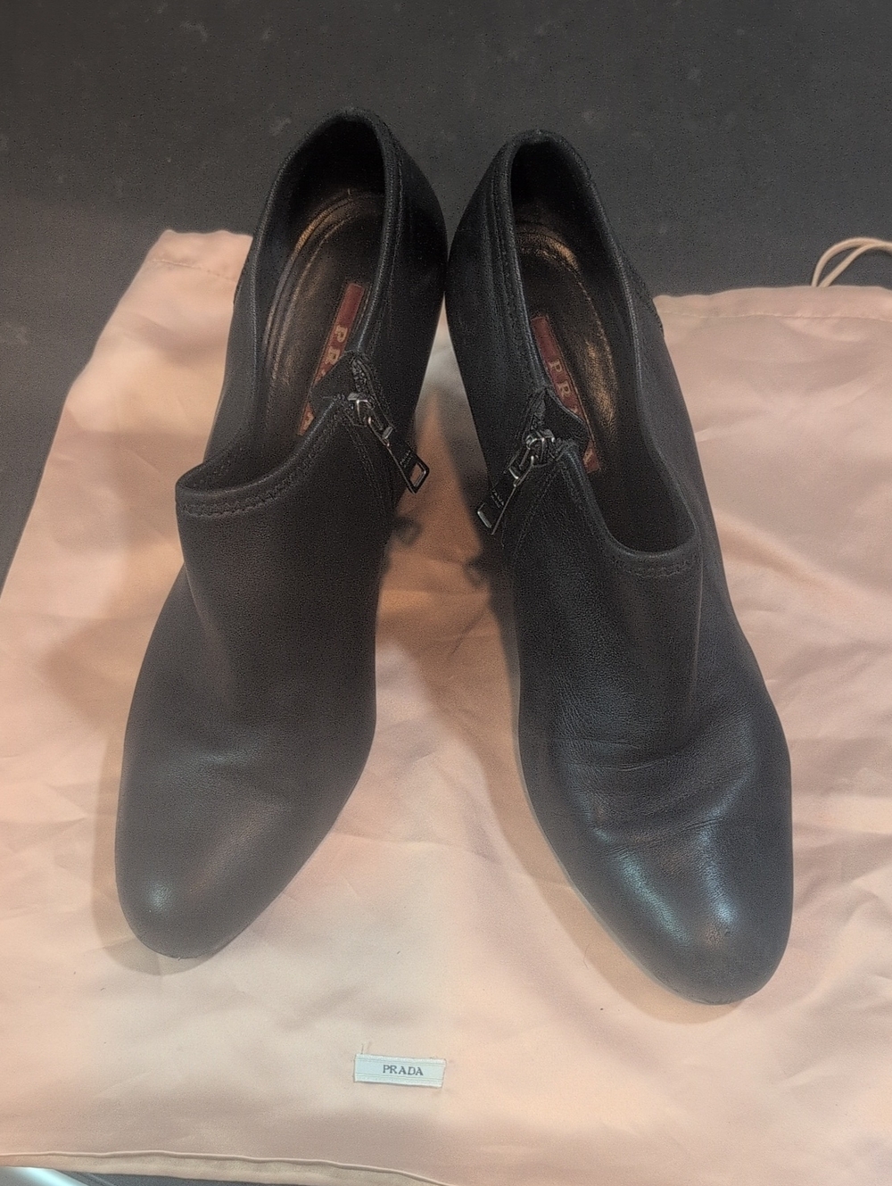 Prada Black Leather Zip Ankle Booties